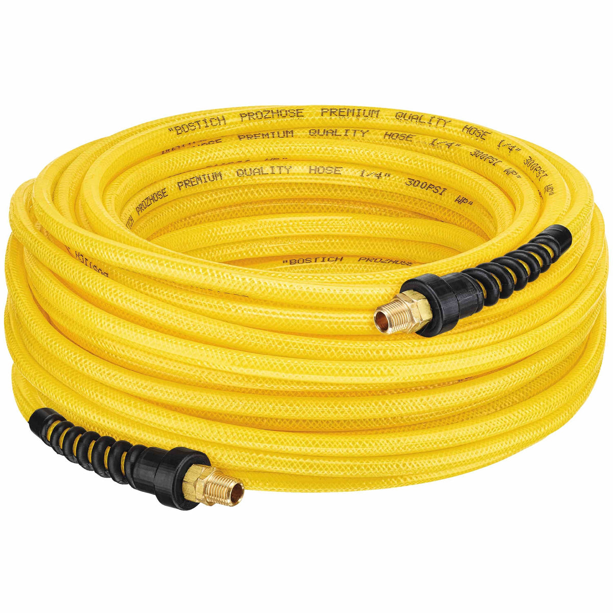 Bostitch PRO-14100 Air Hose, 1/4 in OD, 100 ft L, MNPT, 300 psi Pressure, Polyurethane, Yellow