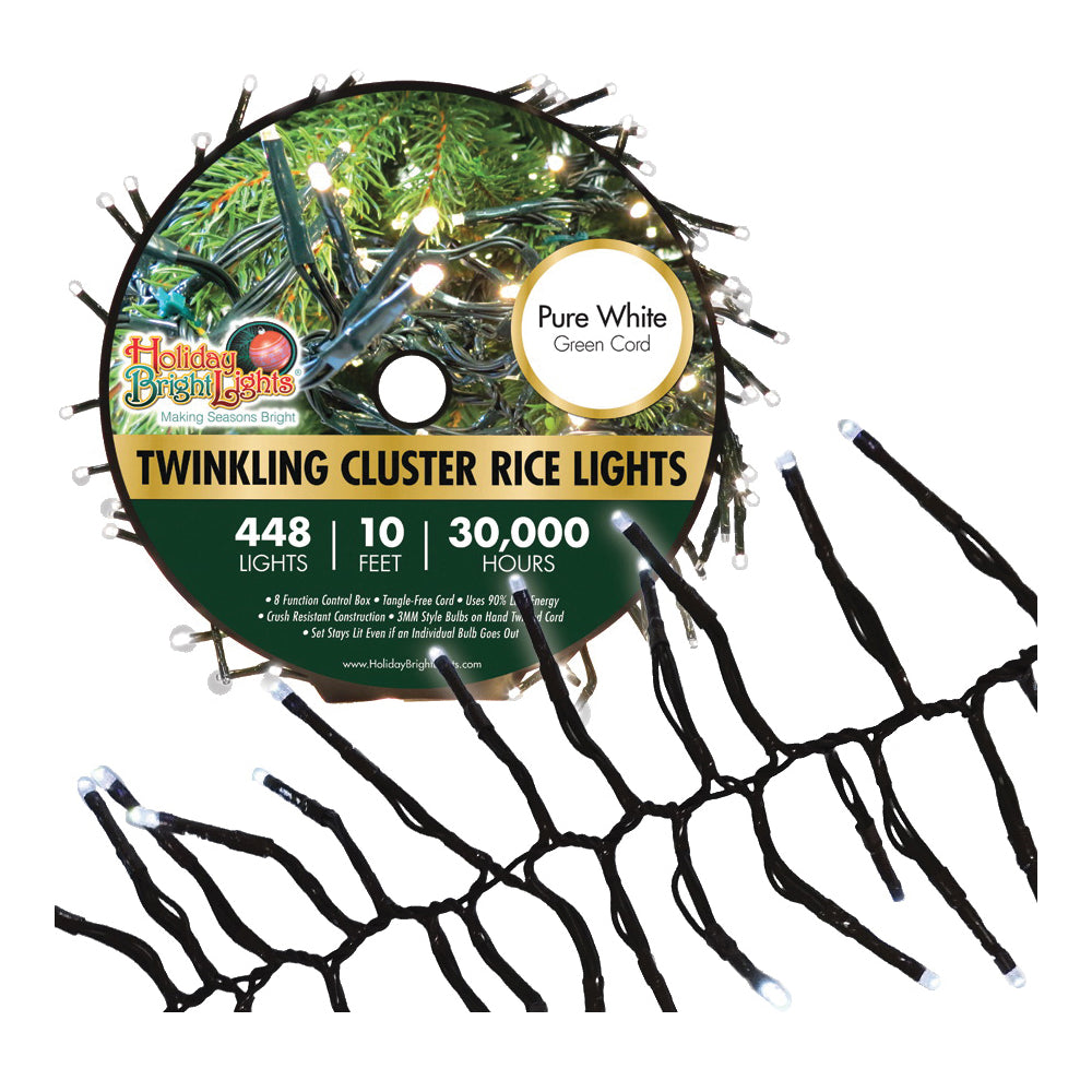 Holiday Bright Lights LED-3MCR448-GPW Cluster Light Set, 448-Lamp, LED Rice Lamp, 30,000 hrs Average Life, 10 ft L