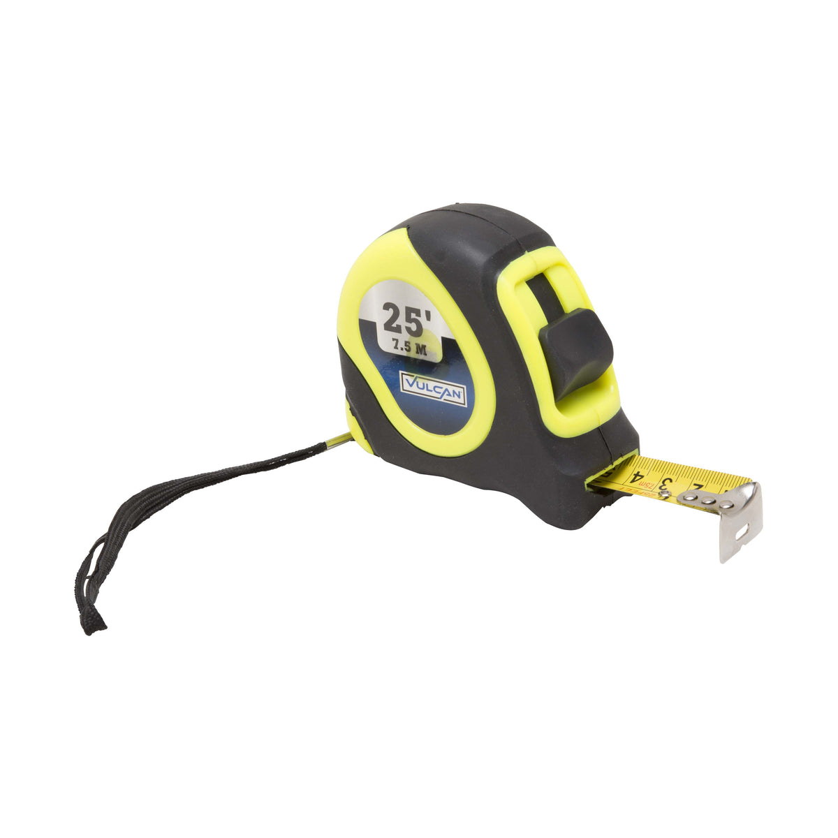 Vulcan 26-7.5X25-G Tape Measure, 25 ft L Blade, 1 in W Blade, Steel Blade, ABS Plastic Case, Lime Case
