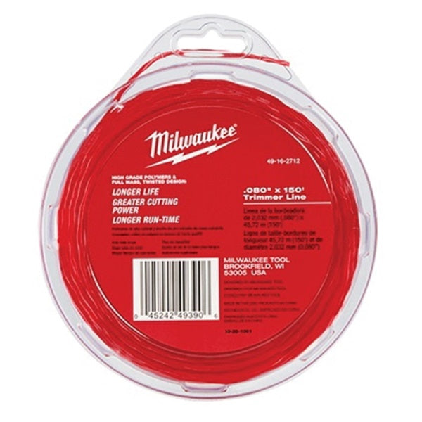 Milwaukee 49-16-2712 Trimmer Line, 0.080 in Dia, 150 ft L, Polymer, Black