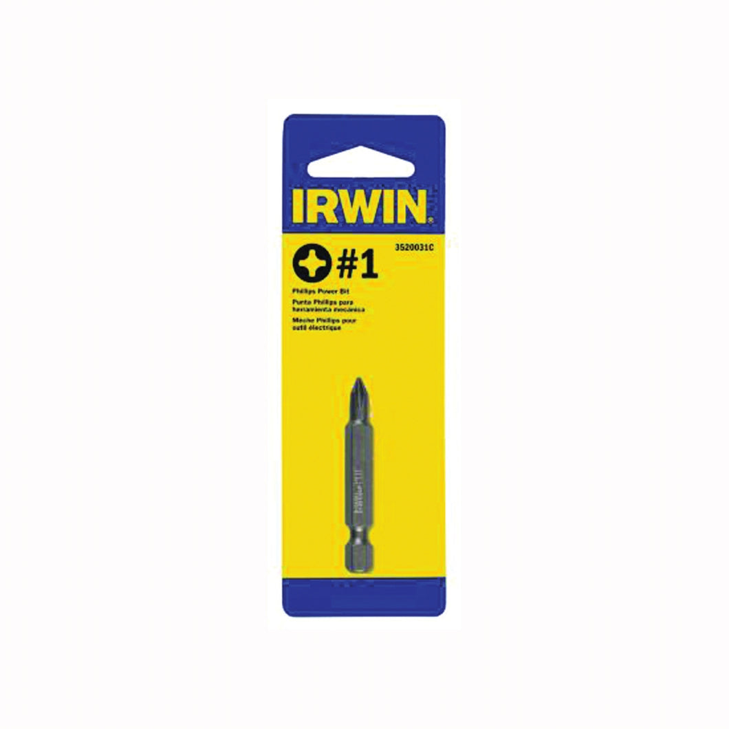 IRWIN 3520031C Power Bit, #1 Drive, Phillips Drive, 1/4 in Shank, Hex Shank, 1-15/16 in L