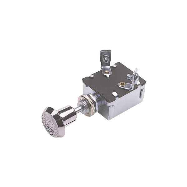 CALTERM 42200 Push/Pull Switch, 15 A, 12 VDC, Screw Terminal, Nickel Housing Material, Chrome