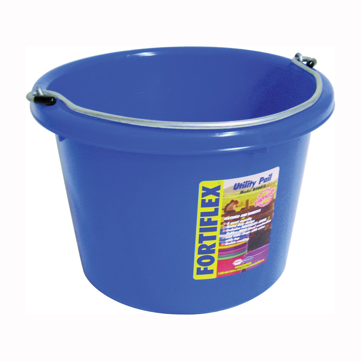 FORTEX-FORTIFLEX N4008BL Utility Pail, 8 qt Volume, Fortalloy Rubber Polymer, Blue