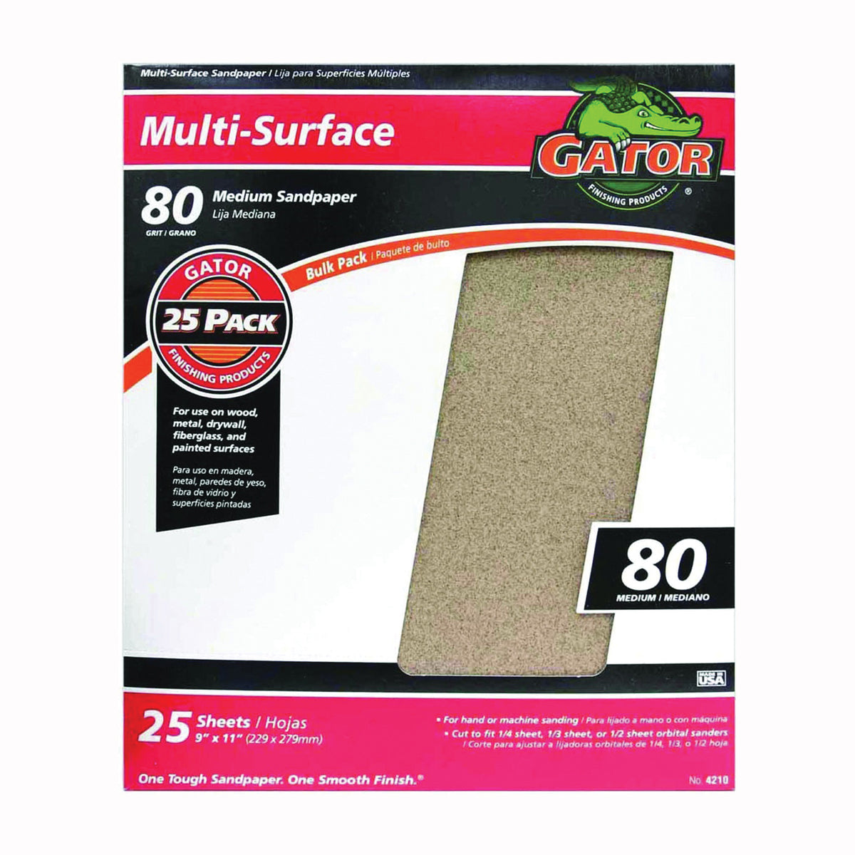 Gator 3265 Sanding Sheet, 11 in L, 9 in W, 80 Grit, Medium, Aluminum Oxide Abrasive