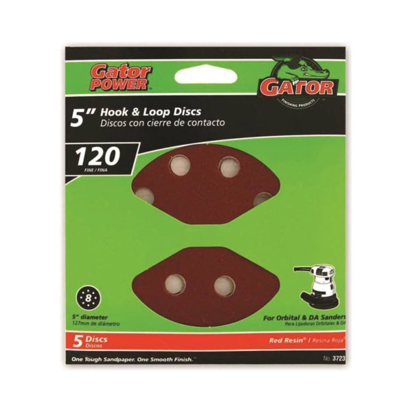 Gator 3723 Sanding Disc, 5 in Dia, 120 Grit, Fine, Aluminum Oxide Abrasive, Vented