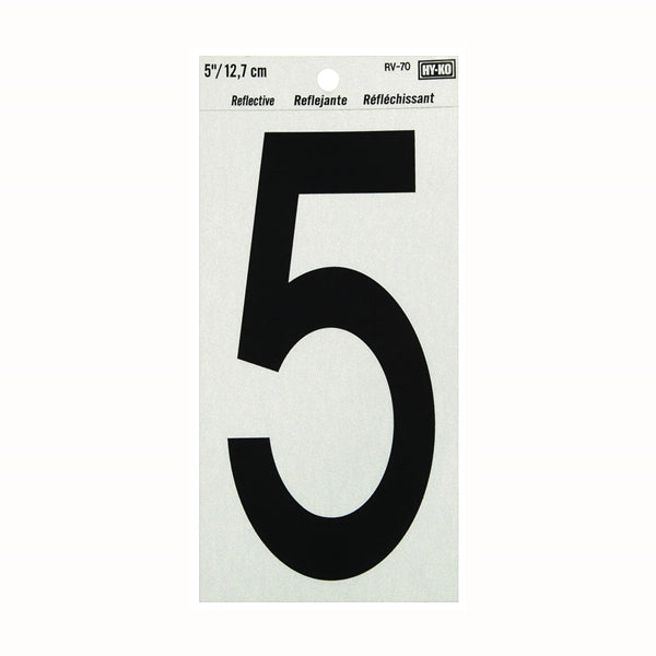 HY-KO RV-70/5 Reflective Sign, Character: 5, 5 in H Character, Black Character, Silver Background, Vinyl
