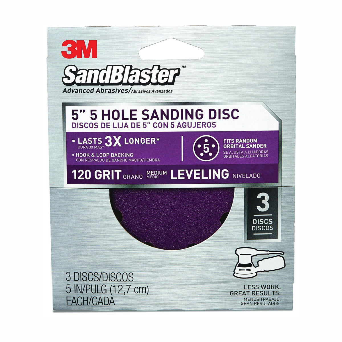 3M SandBlaster 9423ES Sanding Disc, 5 in Dia, Coated, 120 Grit, Medium, Cubitron Mineral Abrasive, Fiber Backing