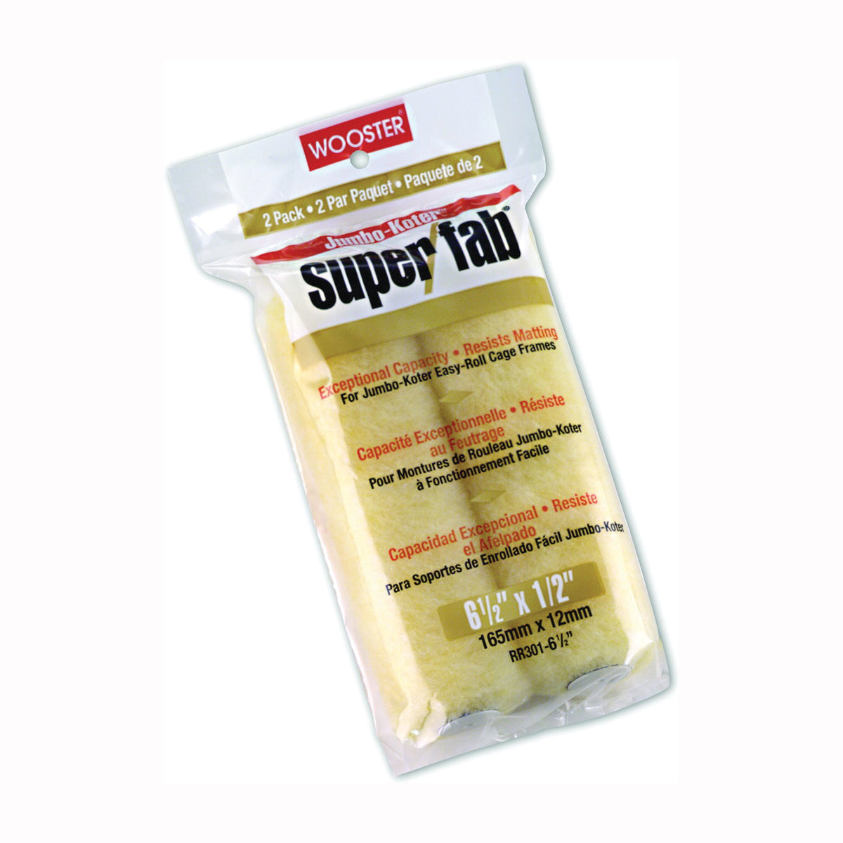 WOOSTER RR301-6 1/2 Paint Roller Cover, 1/2 in Thick Nap, 6-1/2 in L, Knit Fabric Cover, Golden Yellow