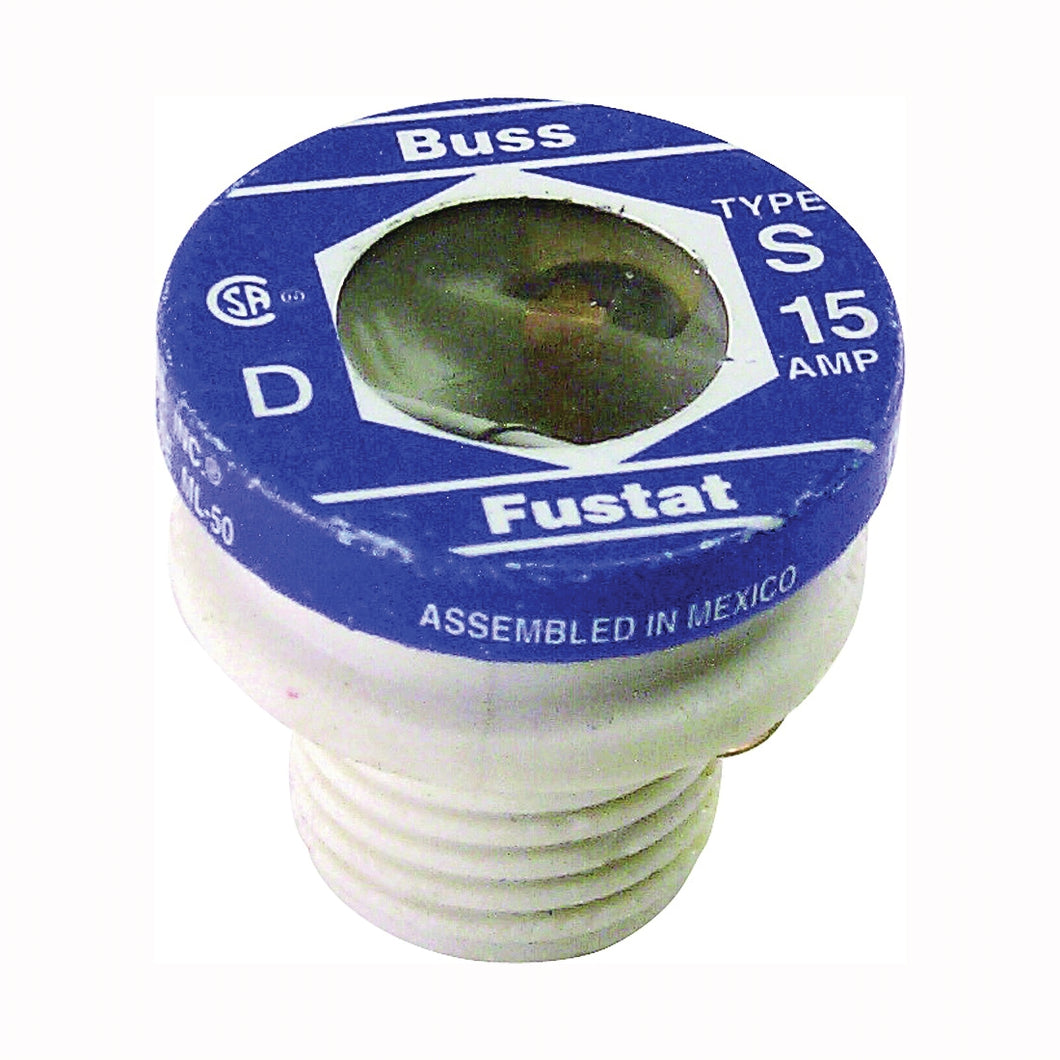 Bussmann S-15 Plug Fuse, 15 A, 125 V, 10 kA Interrupt, Low Voltage, Time Delay Fuse
