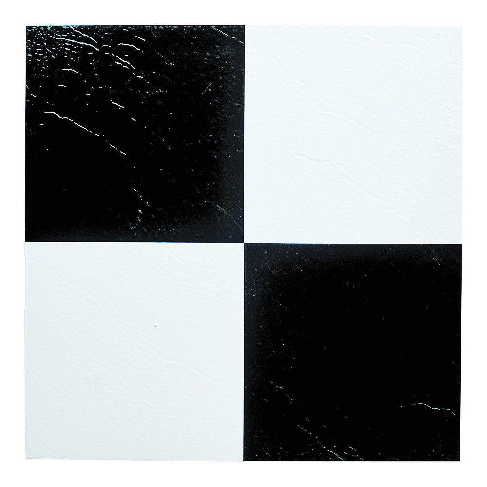 ProSource ELE-1305-3L Vinyl Self-Adhesive Floor Tile, 12 in L Tile, 12 in W Tile, Square Edge, Black/White