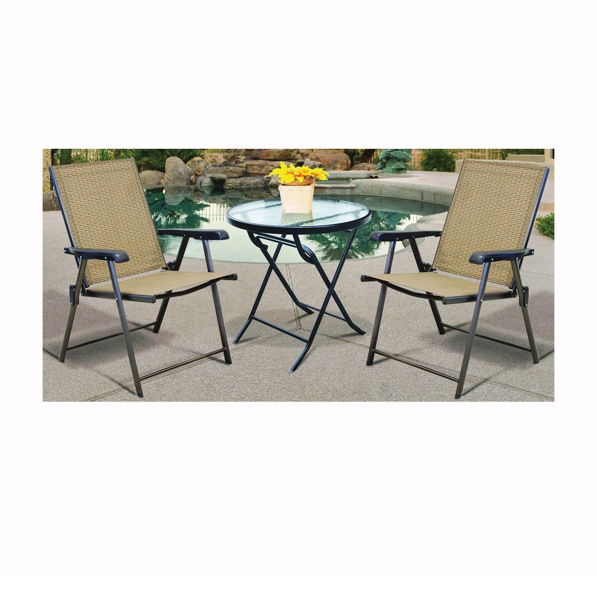 Seasonal Trends T5C27KR1J33 Folding Table, Glass Tabletop