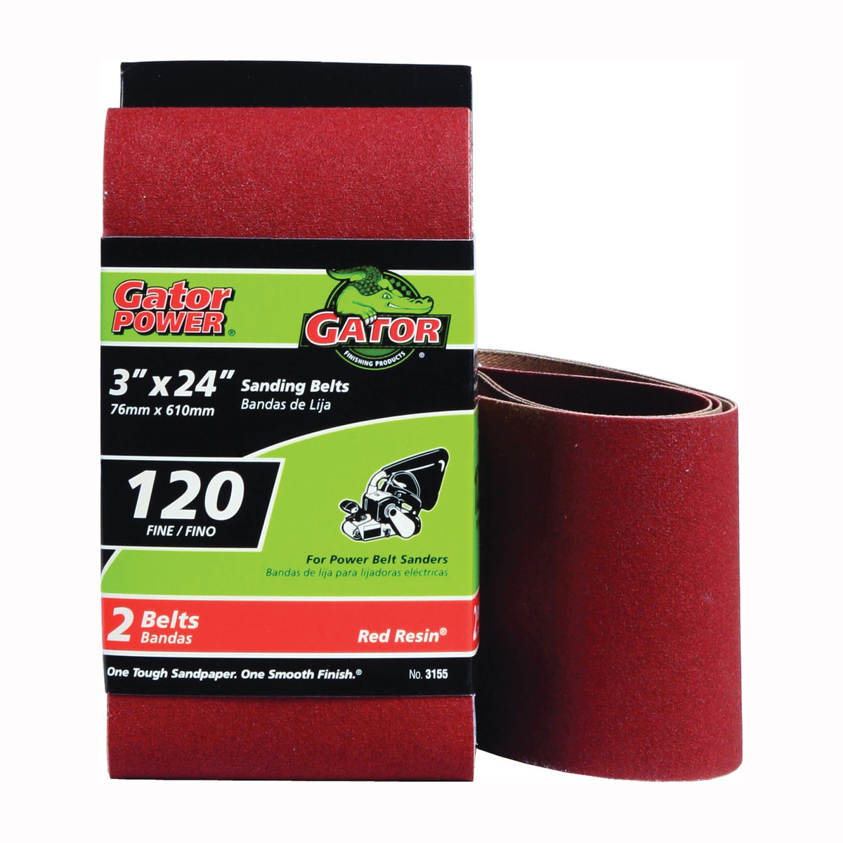 Gator 3155 Sanding Belt, 3 in W, 24 in L, 120 Grit, Fine, Aluminum Oxide Abrasive