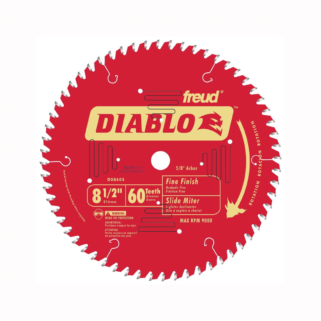 Diablo D0860S Circular Saw Blade, 8-1/2 in Dia, 5/8 in Arbor, 60-Teeth, Carbide Cutting Edge