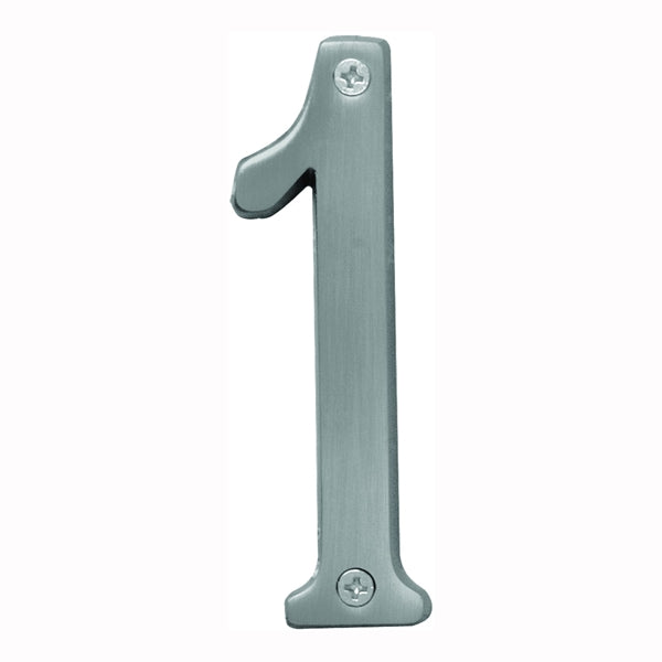HY-KO Prestige Series BR-43SN/1 House Number, Character: 1, 4 in H Character, Nickel Character, Brass