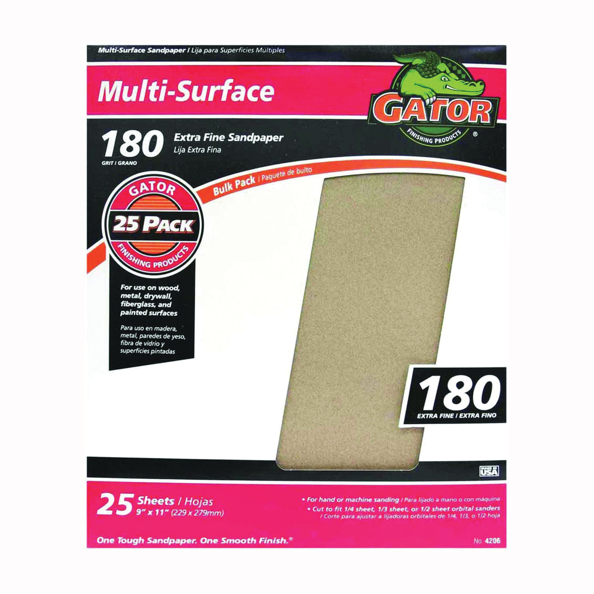 Gator 3261 Sanding Sheet, 11 in L, 9 in W, 180 Grit, Extra Fine, Aluminum Oxide Abrasive