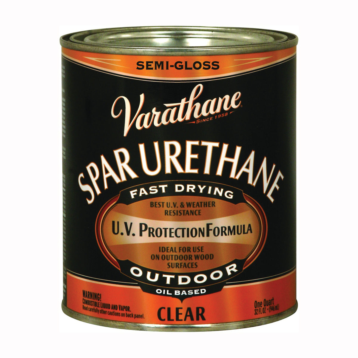 VARATHANE 9441H Spar Urethane Paint, Semi-Gloss, Liquid, Clear, 1 qt, Can