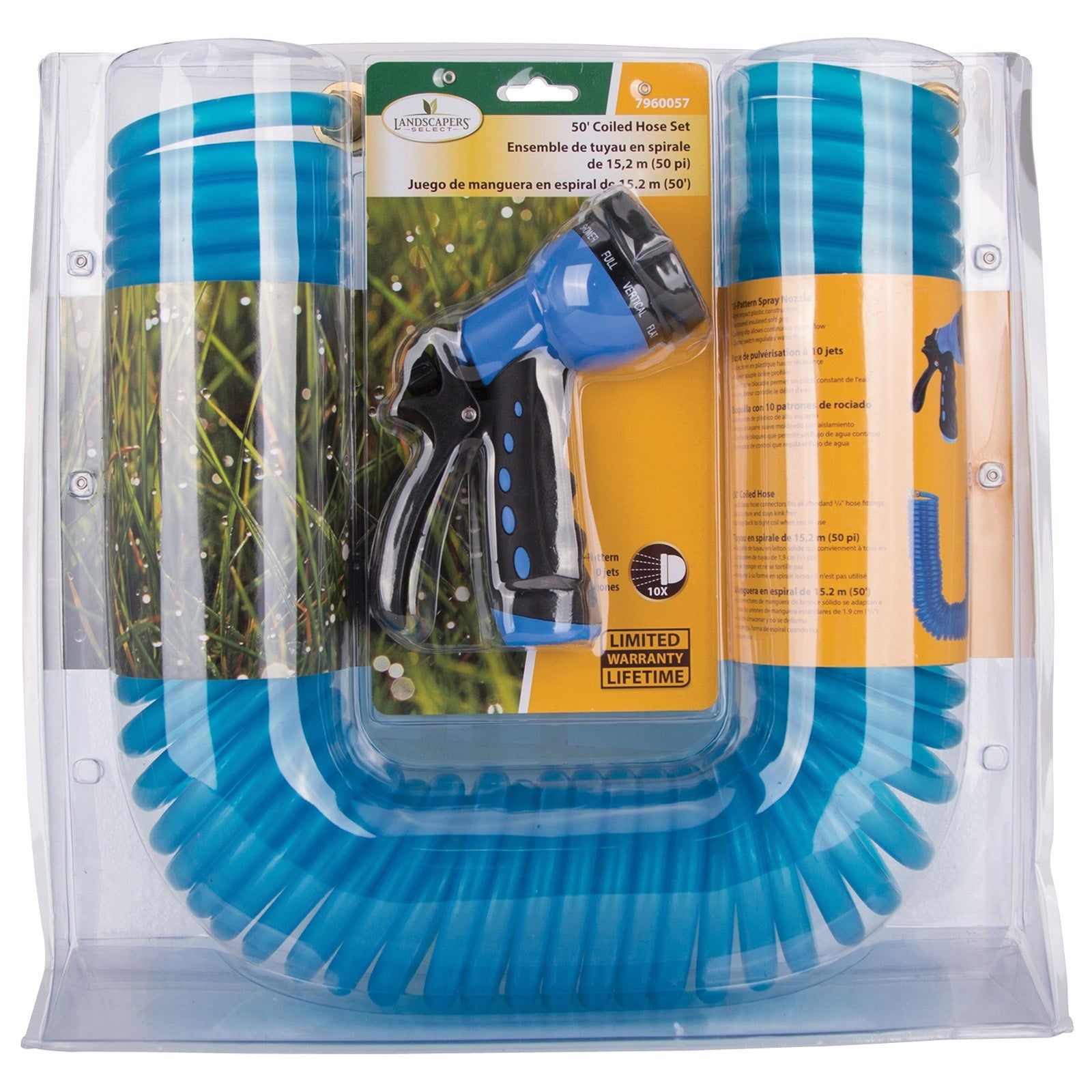 Landscapers Select GT-445030 Coil Hose with Nozzle Set, 50 ft L, Female x Male, PVC, Blue