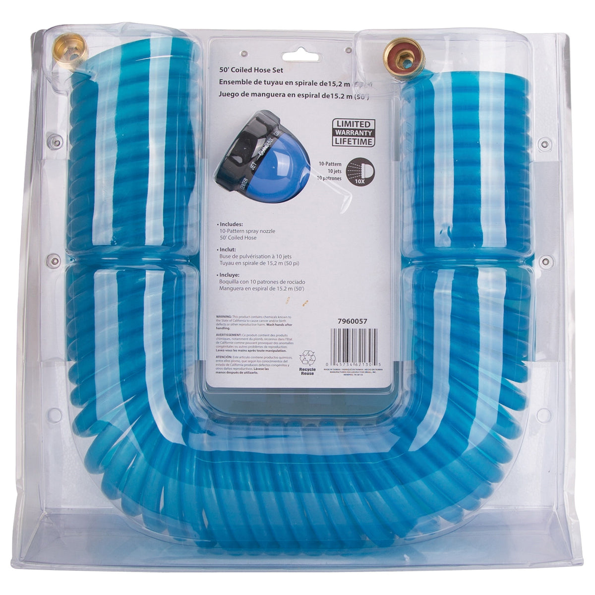 Landscapers Select GT-445030 Coil Hose with Nozzle Set, 50 ft L, Female x Male, PVC, Blue
