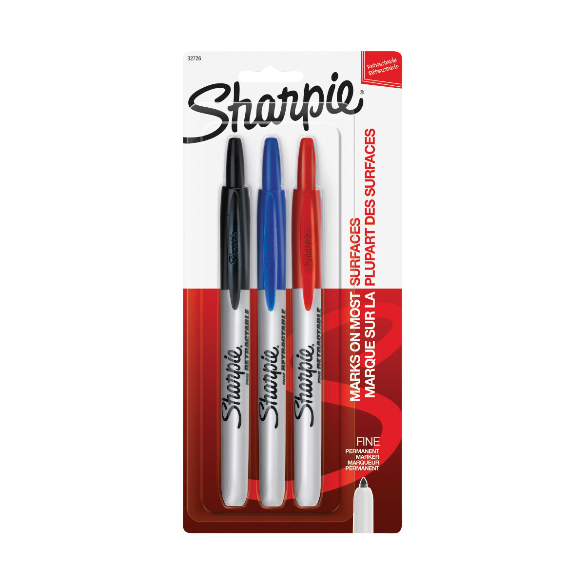 Sharpie 32726 Retractable Permanent Marker, Fine Lead/Tip, Assorted Lead/Tip