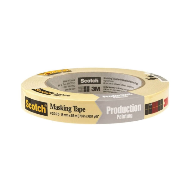 Scotch 2020-.75A Masking Tape, 60 yd L, 3/4 in W, Crepe Paper Backing, Beige