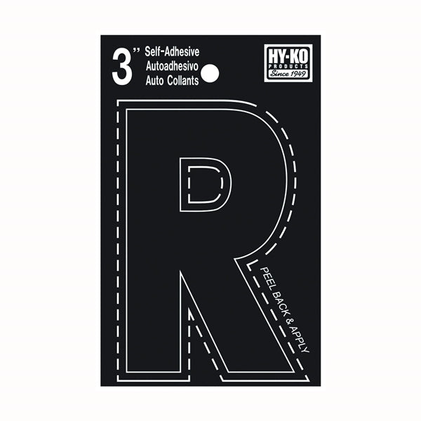 HY-KO 30400 Series 30428 Die-Cut Letter, Character: R, 3 in H Character, Black Character, Vinyl