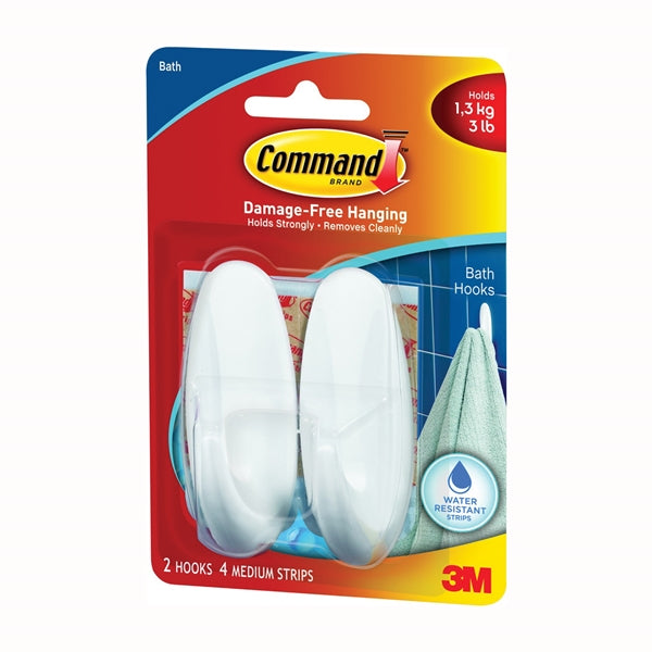 Command 17081B Designer Hook, 5/8 in Opening, 3 lb, 2-Hook, Plastic, White