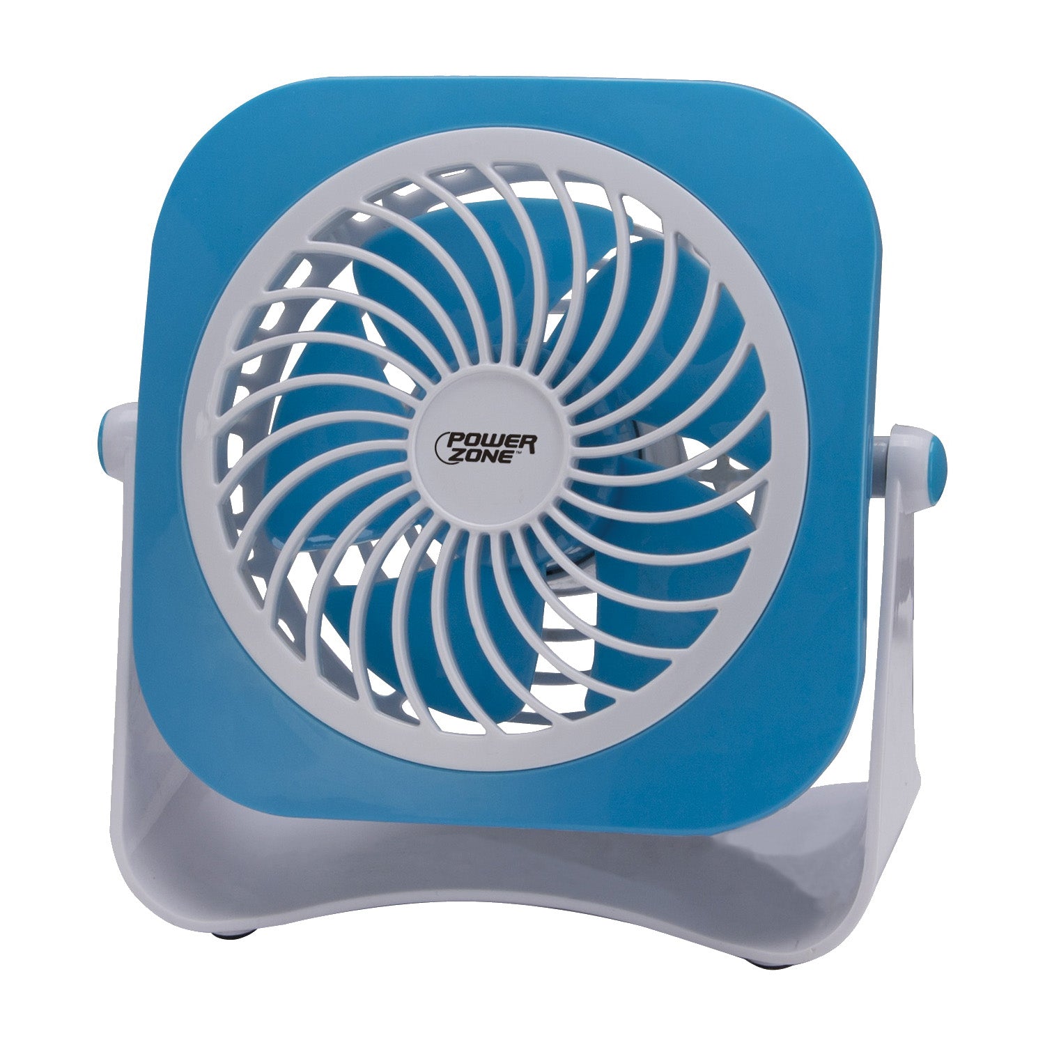 PowerZone QT-U403B Tabletop Fan, 5 VDC, 4 in Dia Blade, 5-Blade, 2-Speed, 48 in L Cord, White/Blue OR White/Red