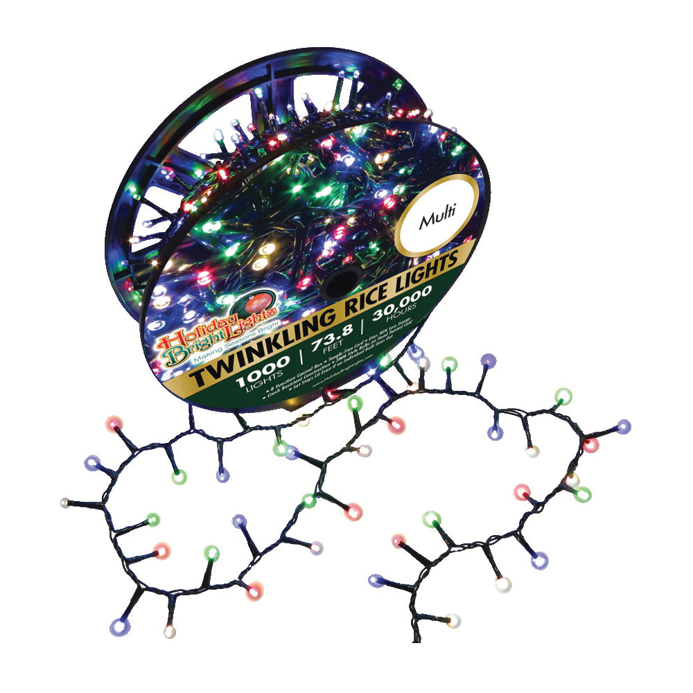 Holiday Bright Lights LED-3MR1000-GMU Straight Rice Light Set, 1000-Lamp, LED Lamp, Multi-Color Light, 74 ft L