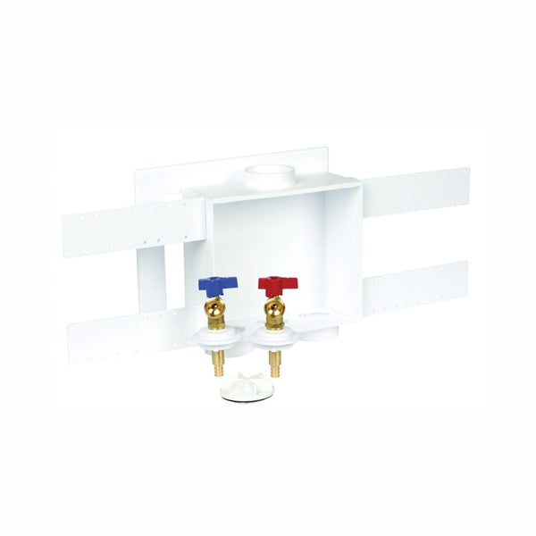 Oatey Quadtro 38528 Washing Machine Outlet Box, 1/2 in Connection, Brass/Polystyrene, White