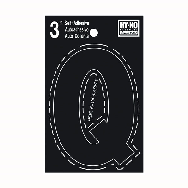HY-KO 30400 Series 30427 Die-Cut Letter, Character: Q, 3 in H Character, Black Character, Vinyl