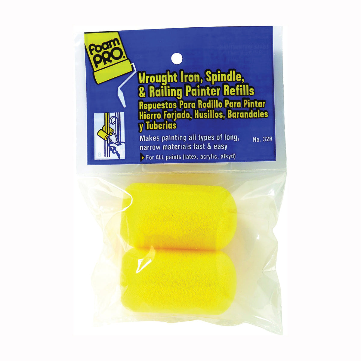 FOAMPRO 32R Painter Refill, 1/4 in Thick Nap, 2-1/2 in L, Foam Cover