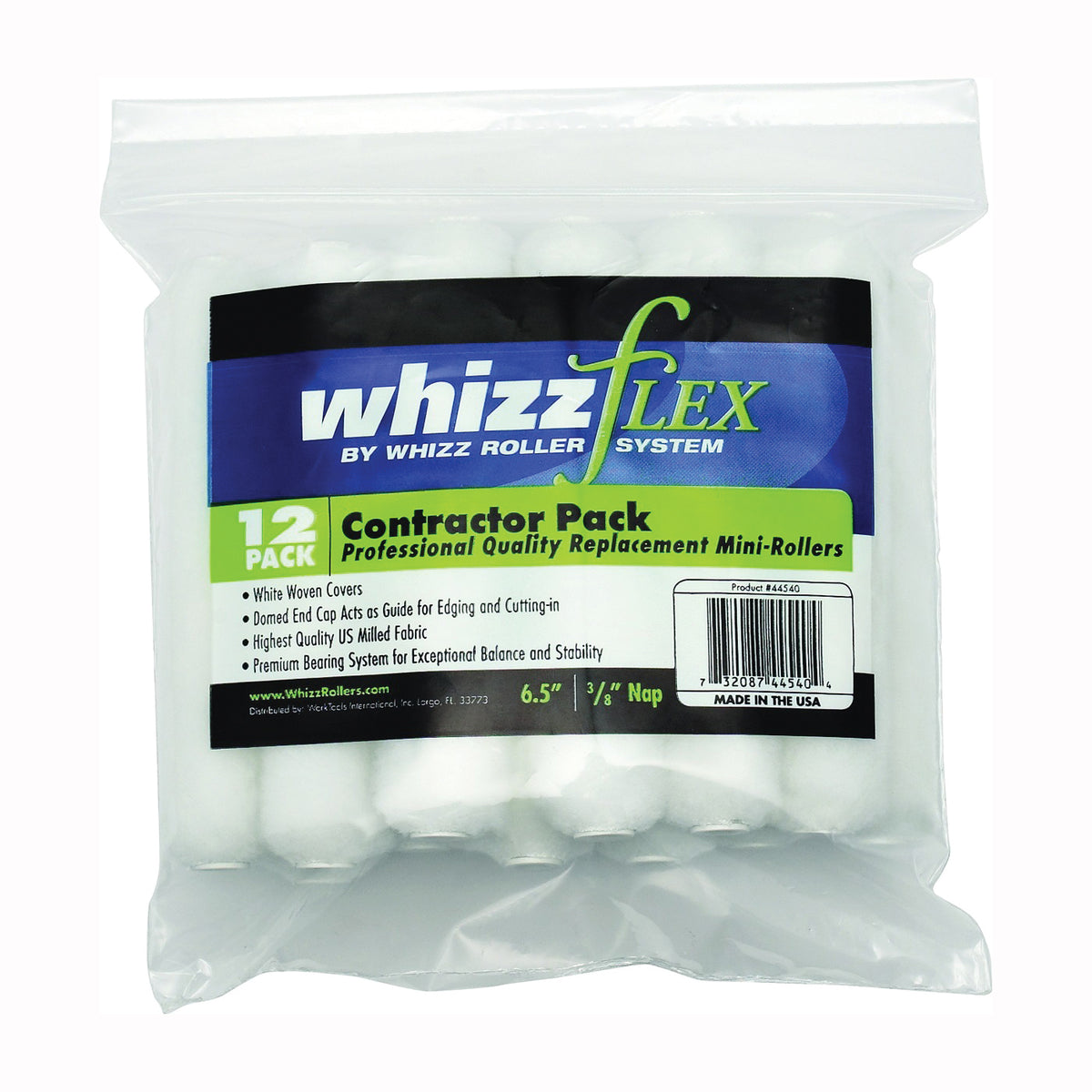 WHIZZ 44540 Paint Roller Cover, 3/8 in Thick Nap, 6-1/2 in L, Woven Fabric Cover, White