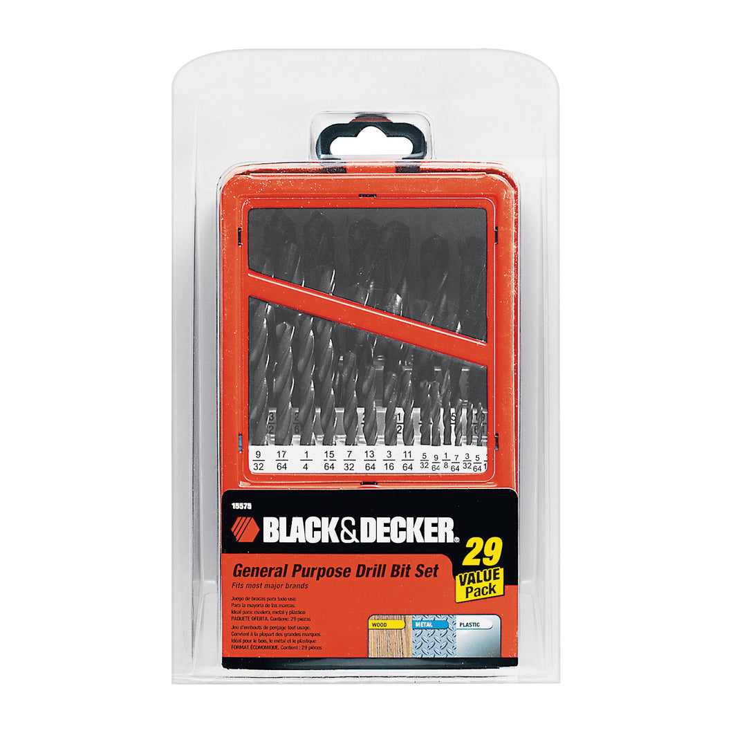 Black+Decker 15575 Drill Bit Set, General-Purpose, 29-Piece, Steel, Metallic