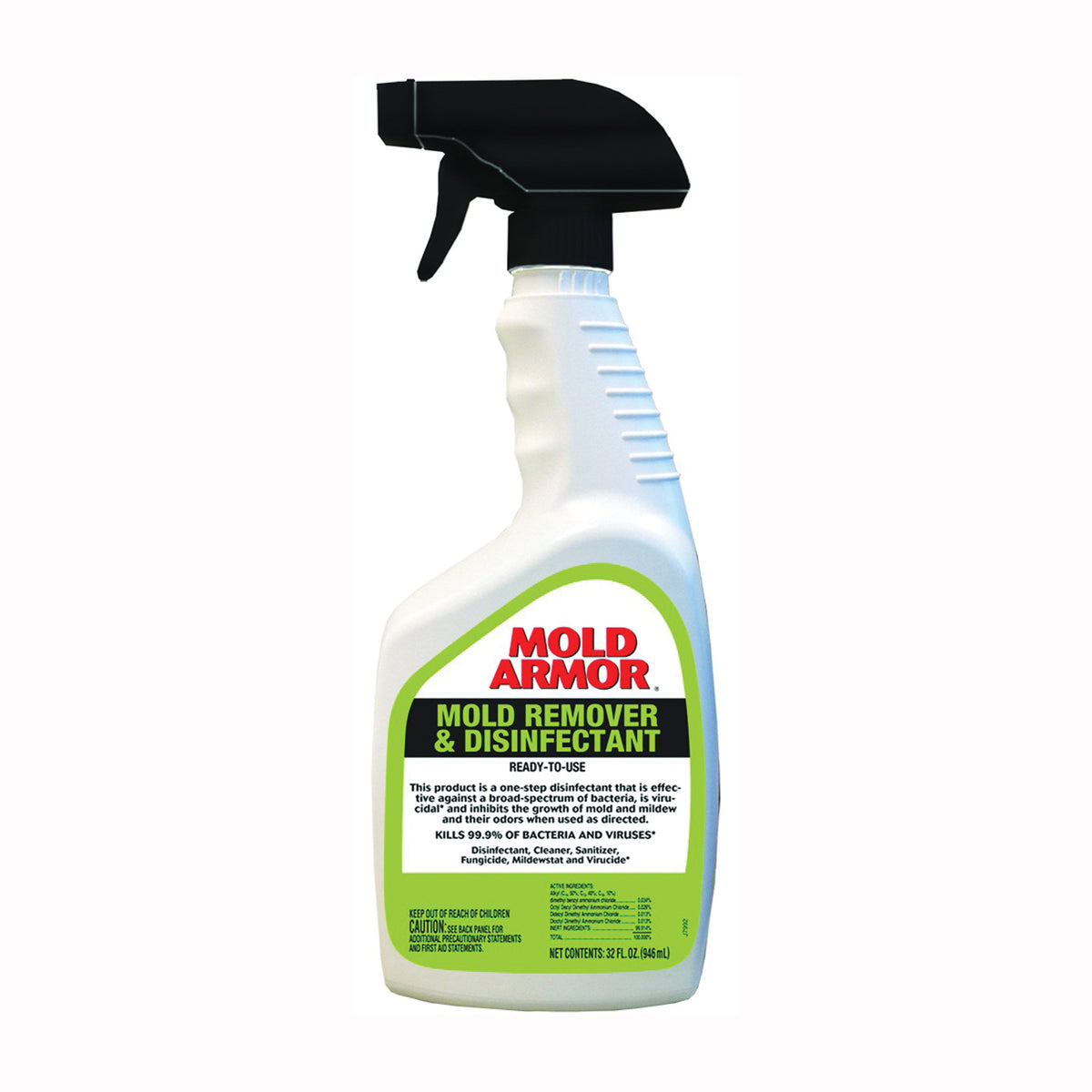 Mold Armor FG552 Mold Remover and Disinfectant, 32 oz, Liquid, Benzaldehyde Organic, Clear