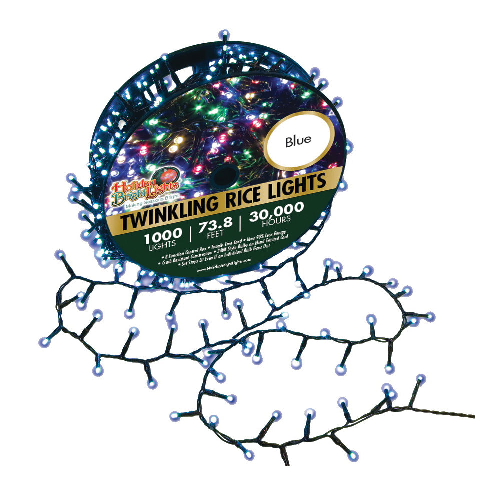 Holiday Bright Lights LED-3MR1000-GBL Straight Rice Light Set, 1000-Lamp, LED Lamp, Blue Light, 74 ft L