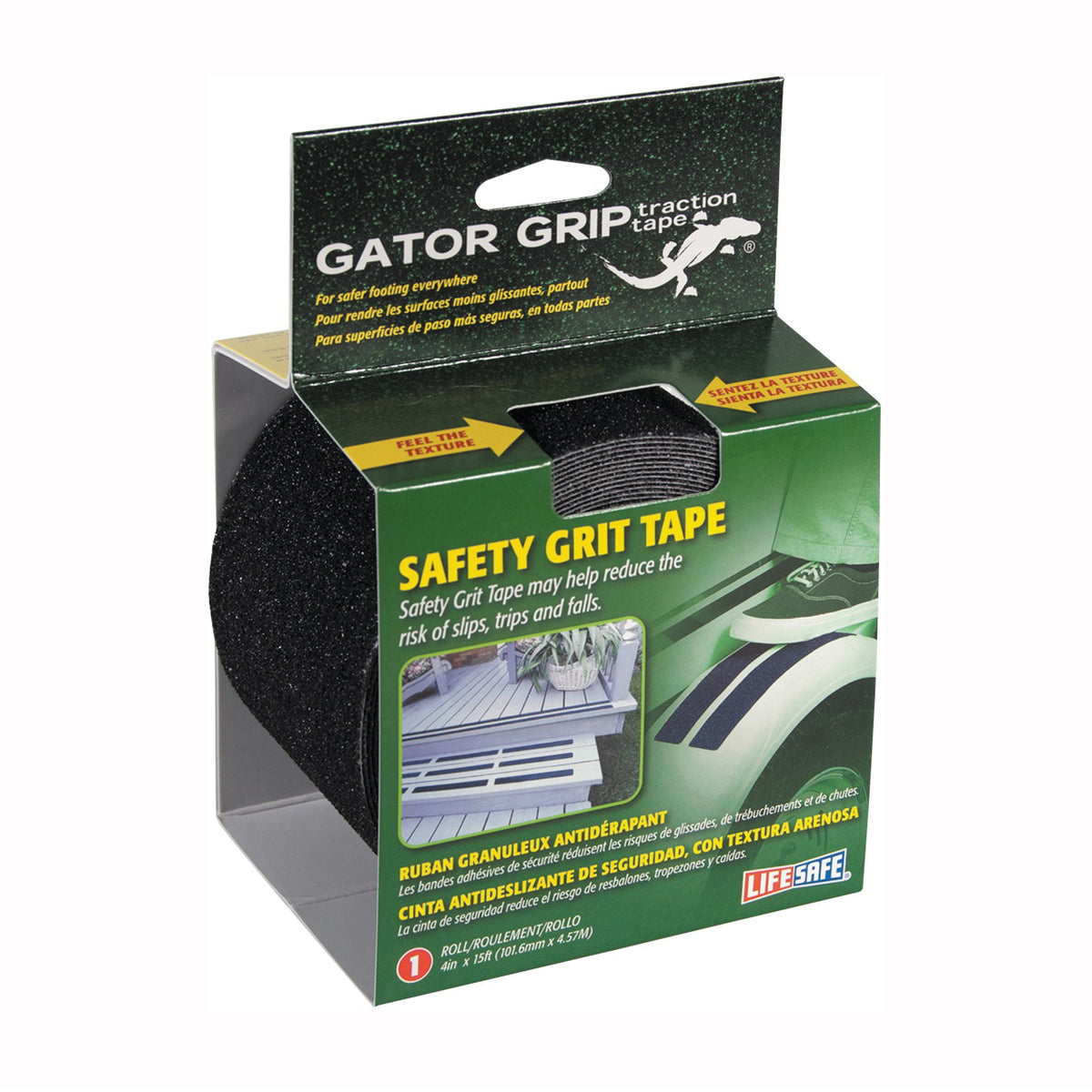 INCOM Gator Grip RE3952 Safety Grit Tape, 15 ft L, 4 in W, PVC Backing, Black