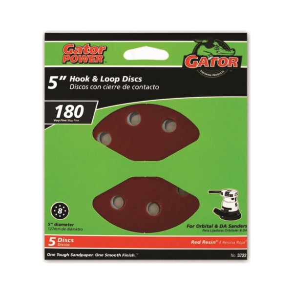 Gator 3722 Sanding Disc, 5 in Dia, 180 Grit, Very Fine, Aluminum Oxide Abrasive, Vented