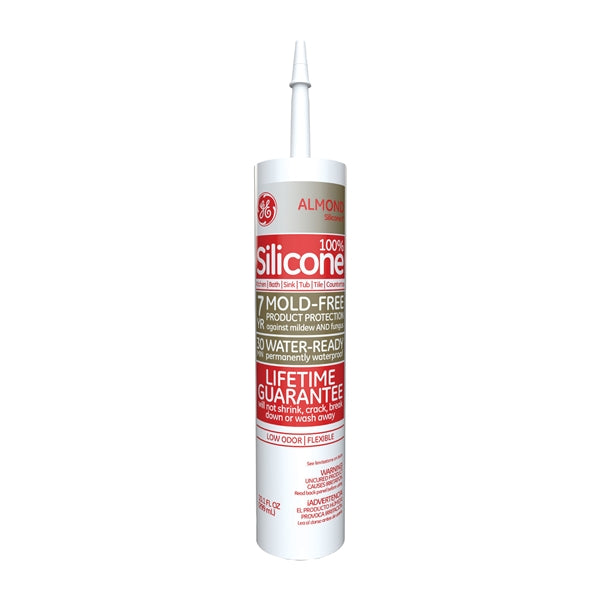 GE Silicone II GE5060 Caulk, Almond, -60 to 400 deg F, 10.1 oz Cartridge