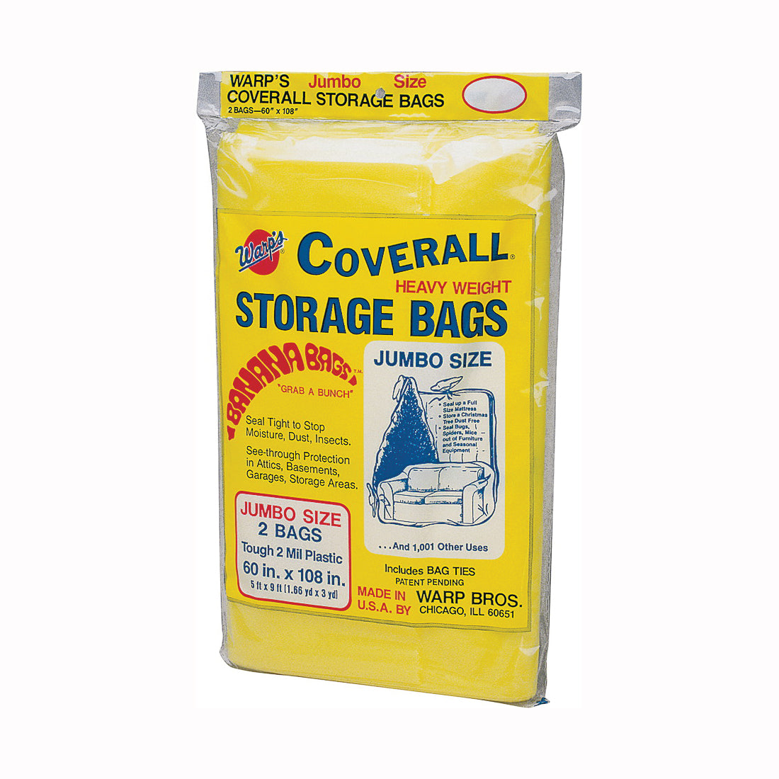 Wrap's Banana Bags CB-60 Storage Bag, Jumbo, Plastic, Yellow, 60 in L, 108 in W, 2 mil Thick