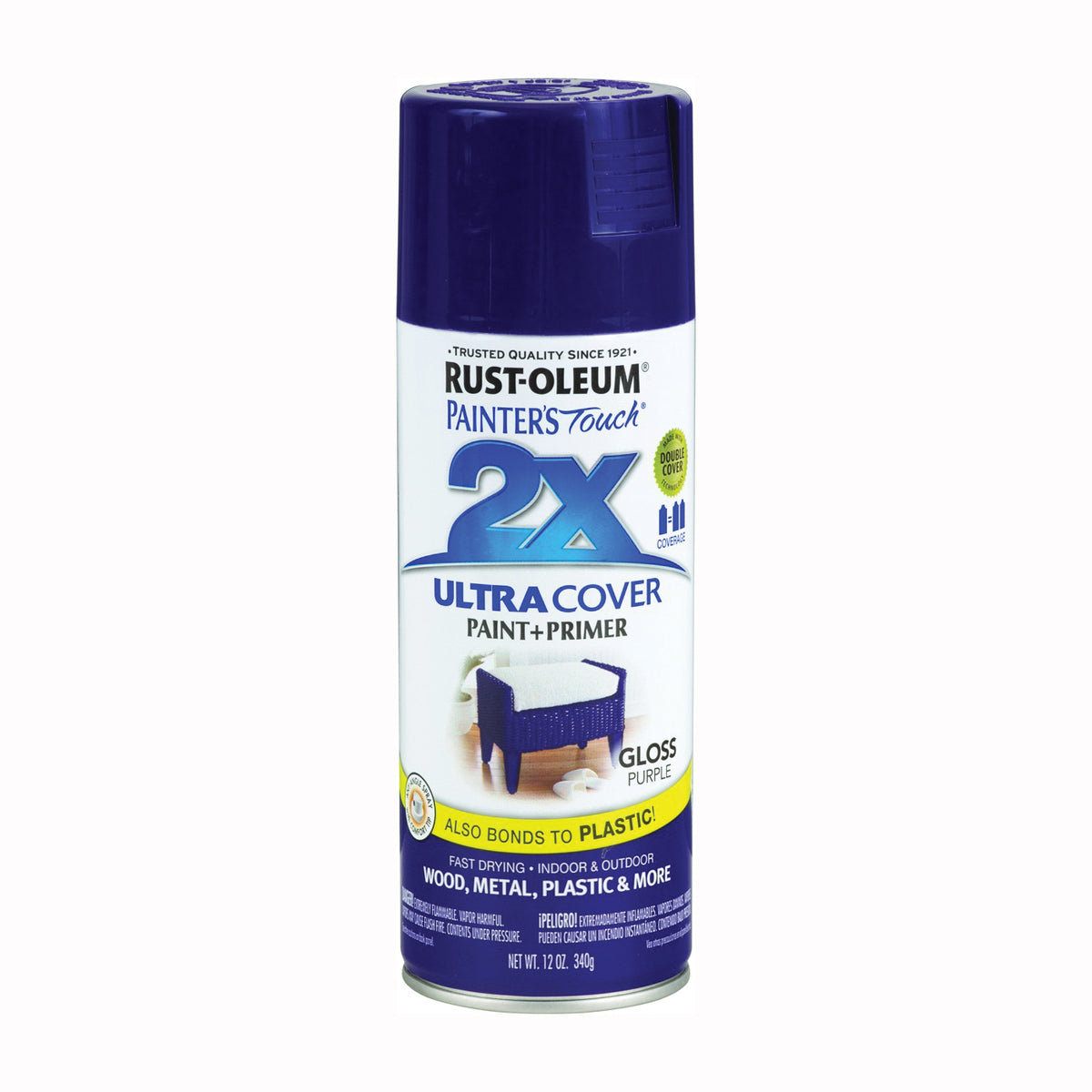 RUST-OLEUM PAINTER'S Touch 249097 Gloss Spray Paint, Gloss, Purple, 12 oz, Aerosol Can