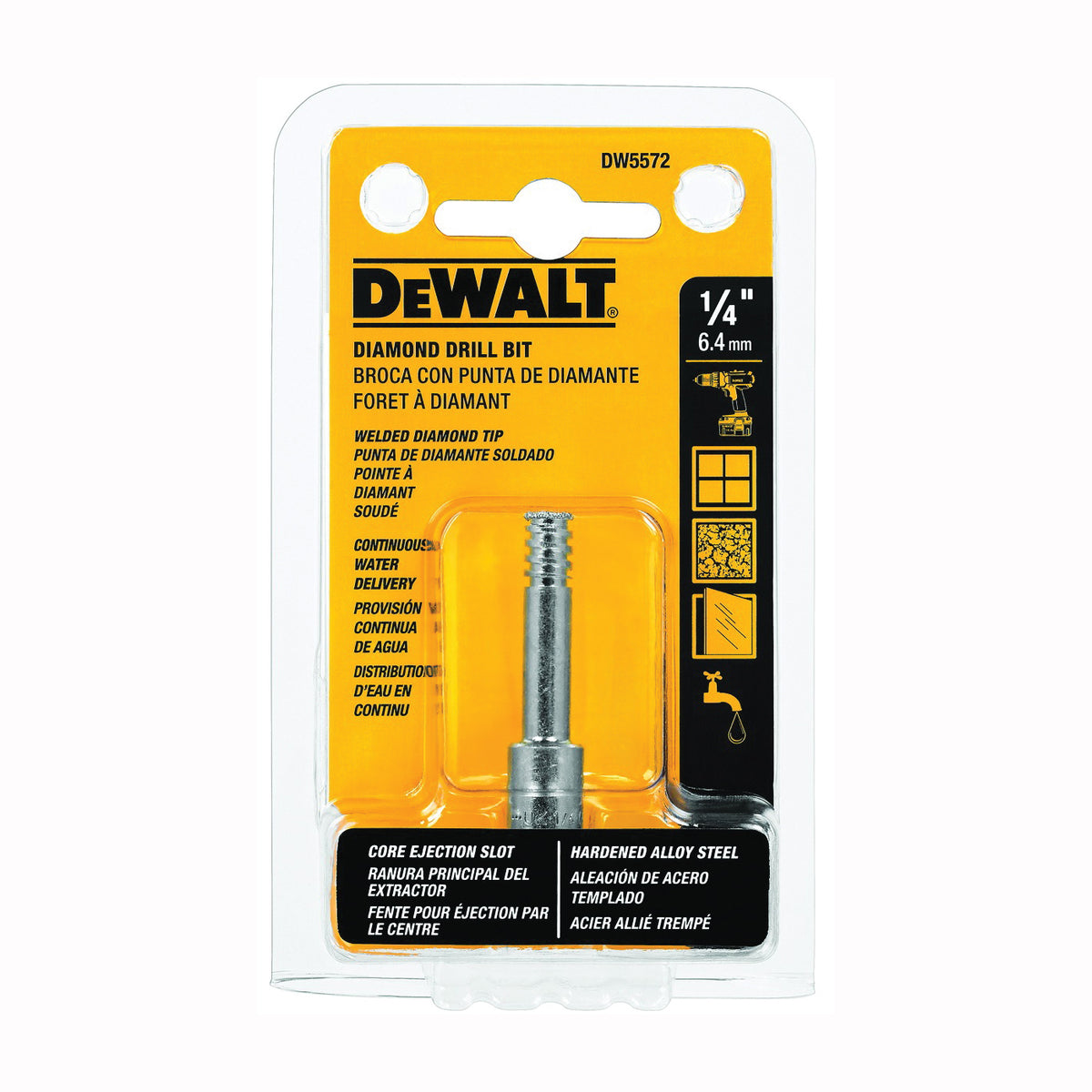 DeWALT DW5572 Drill Bit, 1/4 in Dia, 2-1/4 in OAL, Spiral Flute, 3/8 in Dia Shank, Round Shank