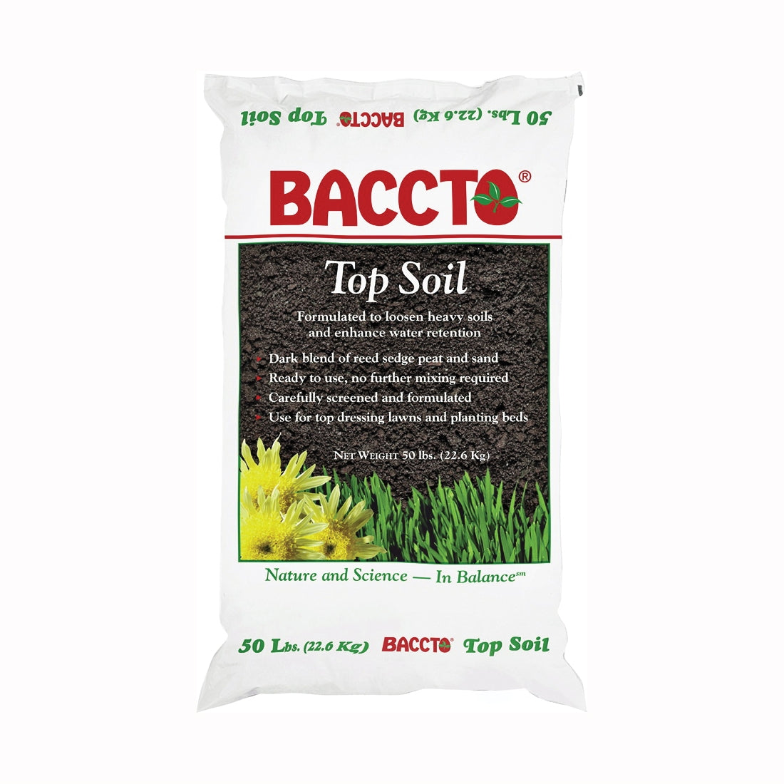 BACCTO 1550P Top Soil, Fibrous with Granular Texture, 50 lb Bag