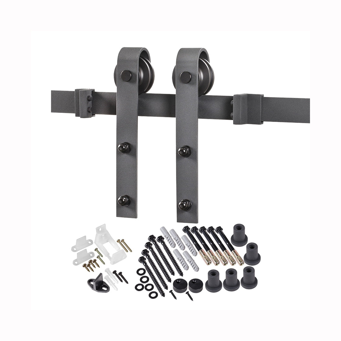 RENIN BD102K-07800-MB Bent Strap Barn Door Hardware Kit, 78-3/4 in L Track, Steel, Matte, Wall Mounting, For: Barn Door
