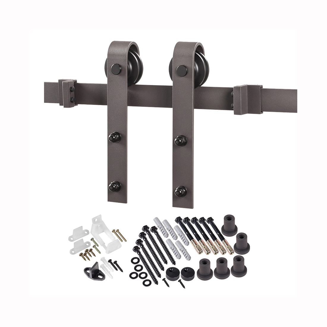 RENIN BD102K-07800-BR Bent Strap Barn Door Hardware Kit, 78-3/4 in L Track, Steel, Bronze, Wall Mounting