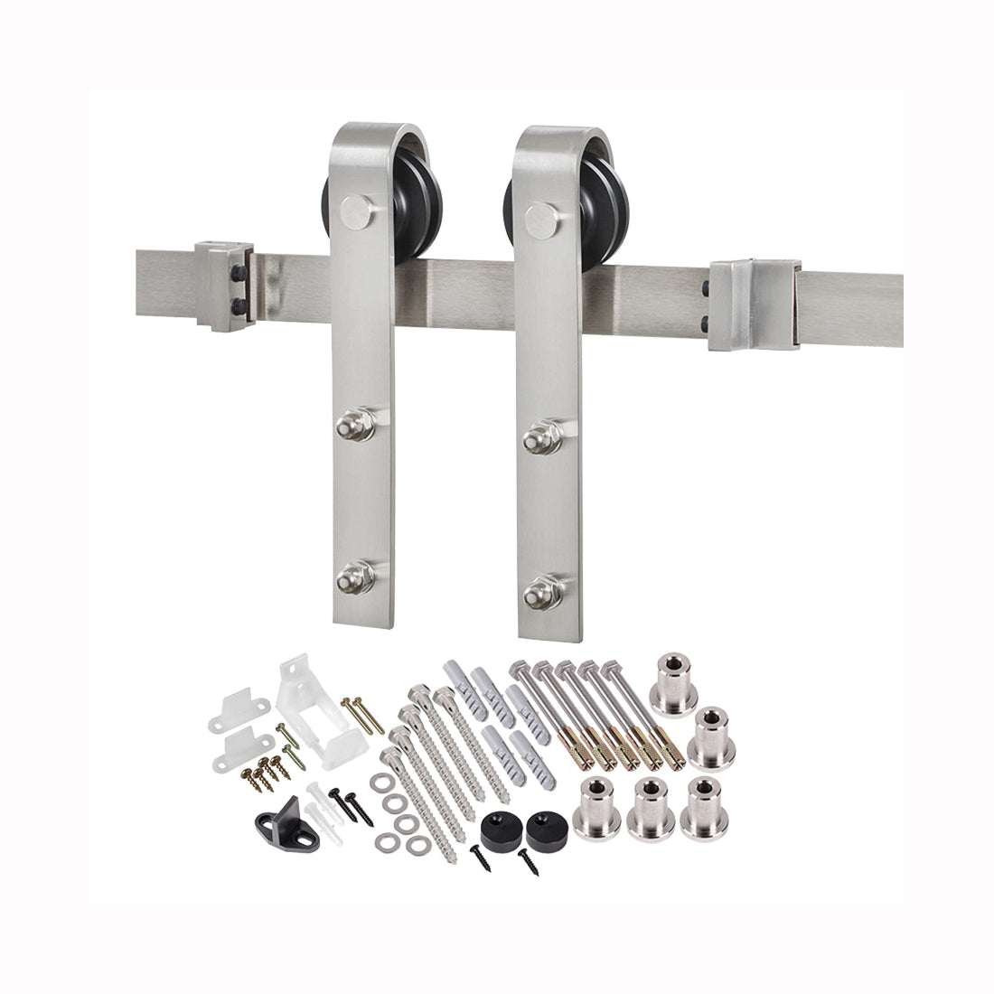 RENIN BD102K-07800-SS Bent Strap Barn Door Hardware Kit, 78-3/4 in L Track, Steel, Stainless Steel, Wall Mounting