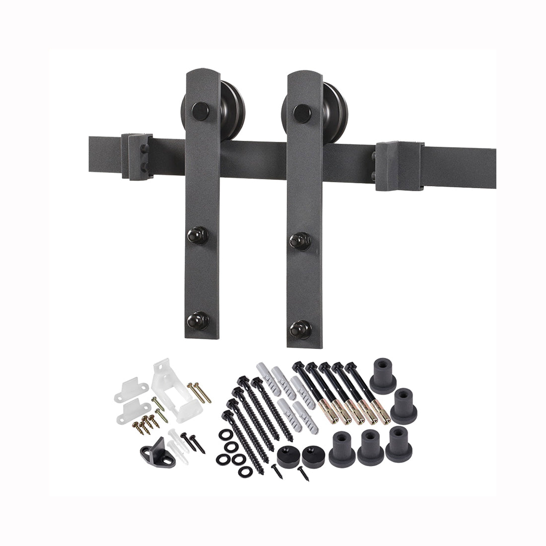 RENIN BD100K-07800-MB Straight Strap Barn Door Hardware Kit, 78-3/4 in L Track, Steel, Matte, Wall Mounting
