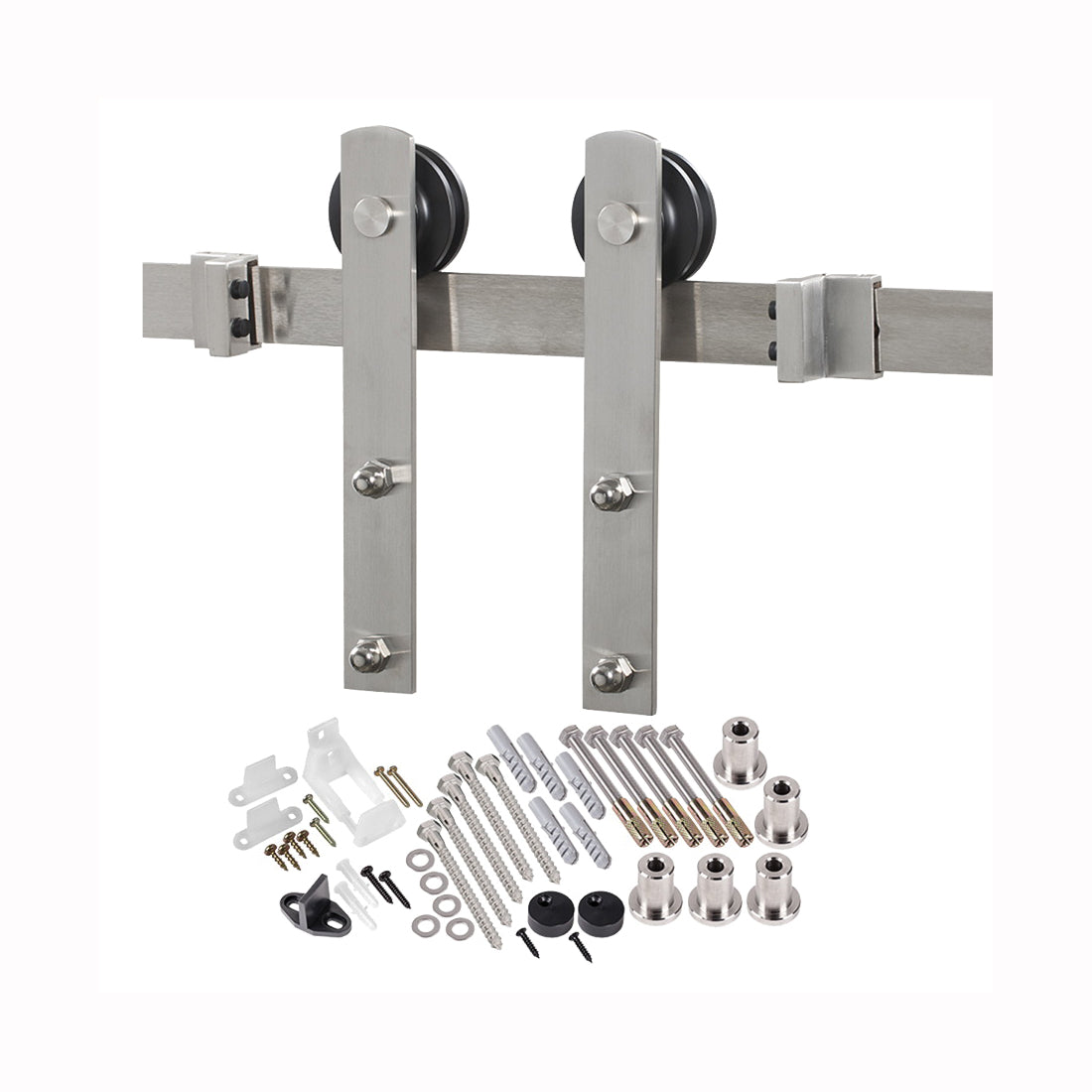 RENIN BD100K-07800-SS Straight Strap Barn Door Hardware Kit, 78-3/4 in L Track, Steel, Stainless Steel, Wall Mounting