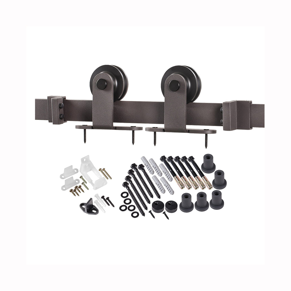 RENIN BD101K-07800-BR Straight Strap Barn Door Hardware Kit, 78-3/4 in L Track, Steel, Bronze, Wall Mounting