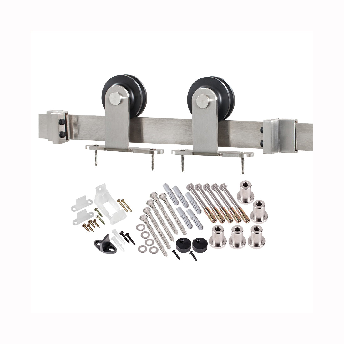RENIN BD101K-07800-SS Straight Strap Barn Door Hardware Kit, 78-3/4 in L Track, Steel, Bronze, Wall Mounting