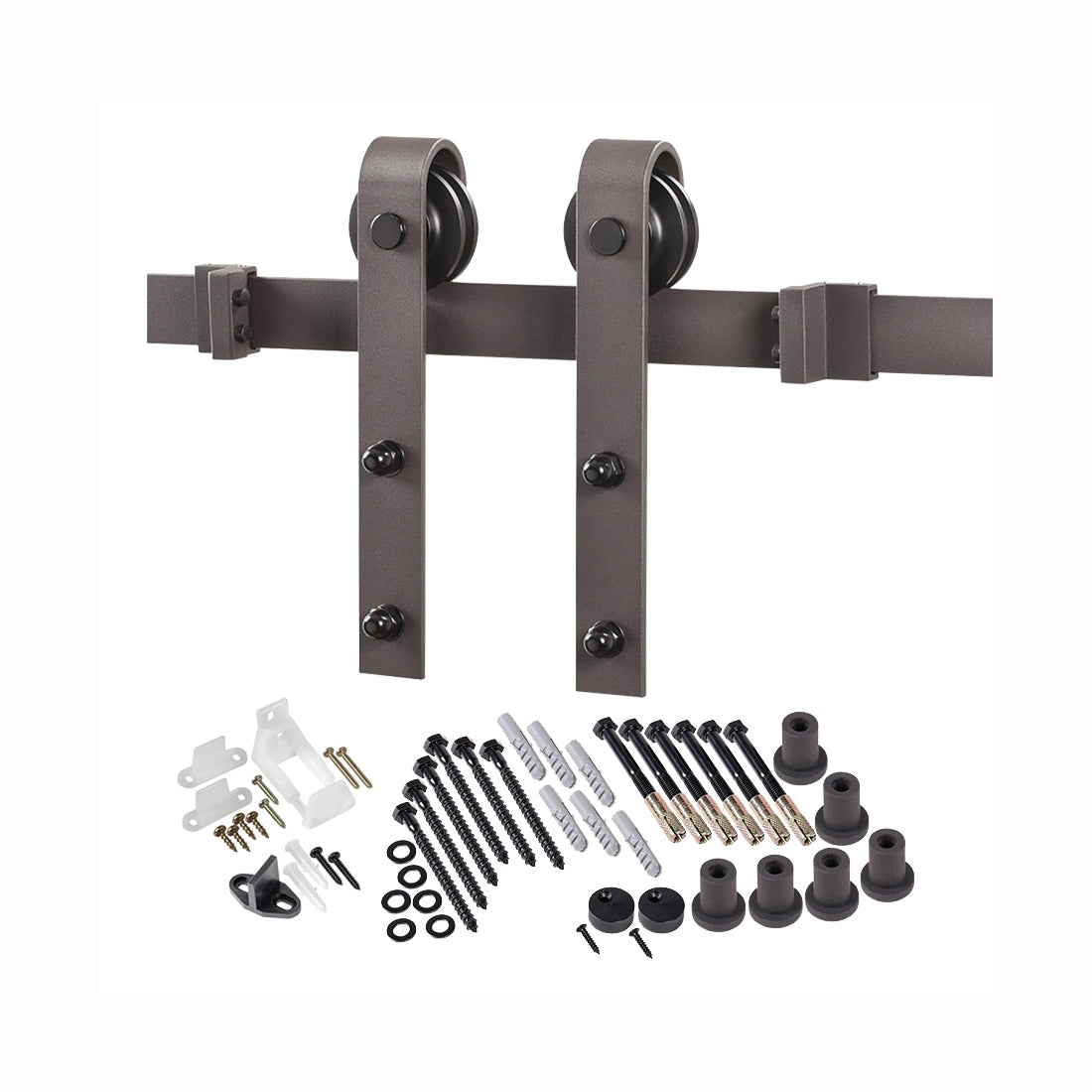 RENIN BD102K-09600-BR Bent Strap Barn Door Hardware Kit, 96 in L Track, Steel, Bronze, Wall Mounting, For: Barn Door